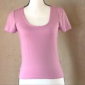 3/$25 NWT F21 lilac purple short sleeve fitted tee w/lace frill trim